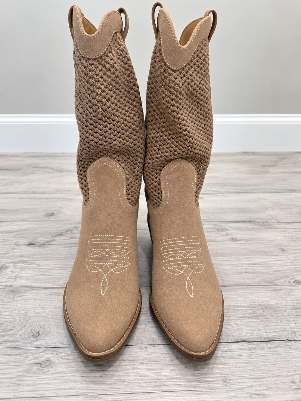 Universal Thread Tan Knit Western Heeled Boots